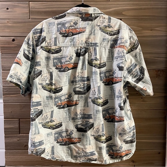 CLEARWATER OUTFITTERS Classic Car Themed Large Button Front Short Sleeve Shirt - Picture 7 of 14
